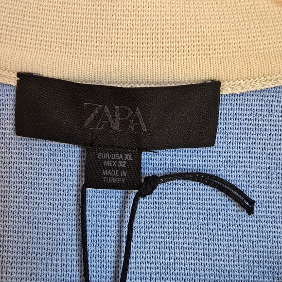 ZARA New Blue Short Sleeve Smooth Knit Gold Crest Button Lady Cardigan SZ XL - Picture 9 of 12